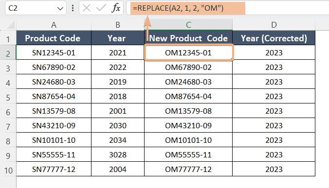 Application of REPLACE Function in Excel