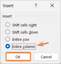Insert dialog box in Excel