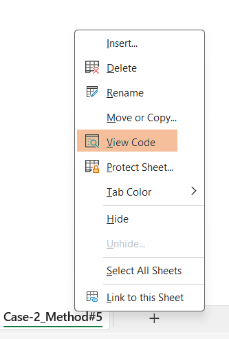 View Code option to open visual basic editor in Excel