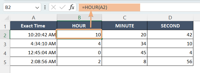 Application of HOUR Formula in Excel