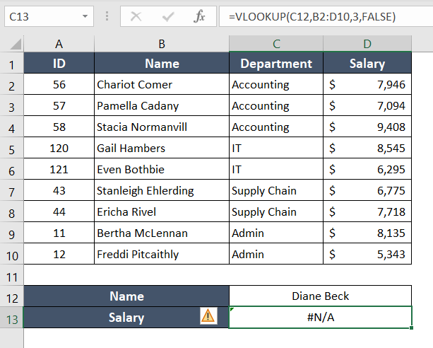 Formula Returning #N/A Error in Excel