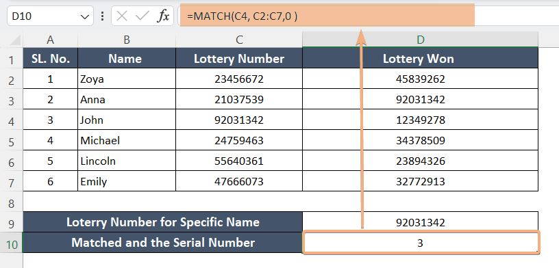 Usage of MATCH Formula in Excel