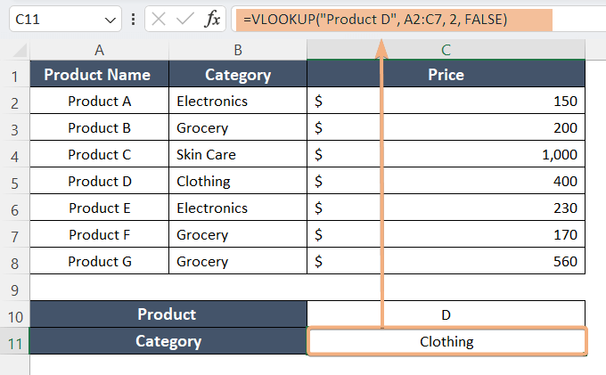 Usage of VLOOKUP Formula in Excel