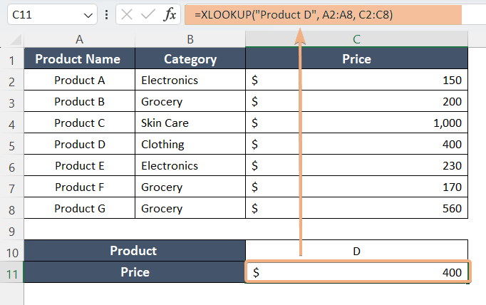 Usage of XLOOKUP Formula in Excel