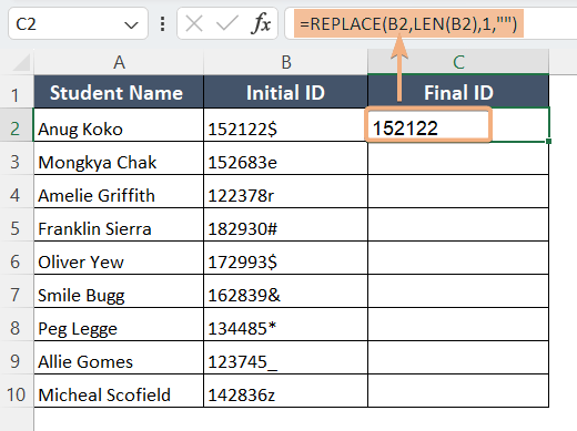 Use the REPLACE & LEN Functions to Remove the Last Digit in Excel