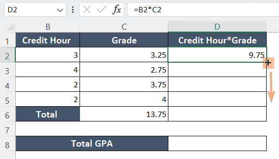 Using Fill Handle to Drag Down an Excel Formula