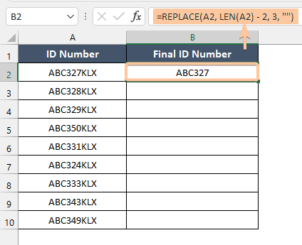 Using REPLACE function to apply in the first cell of the output column