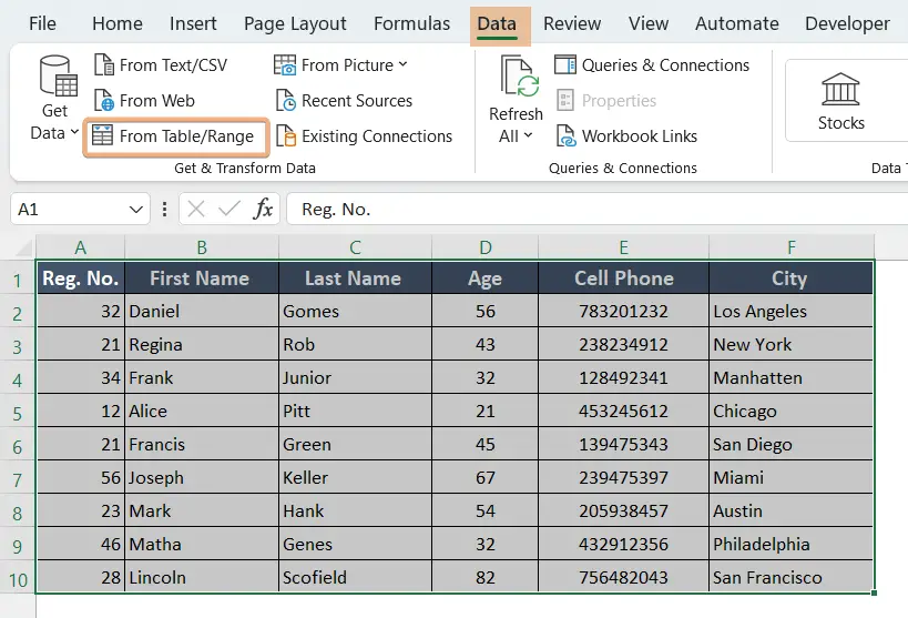 Convert data into table to freeze the top row in Excel