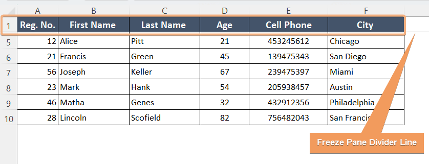 Freeze Pane Divider Line after freezing top row in Excel 