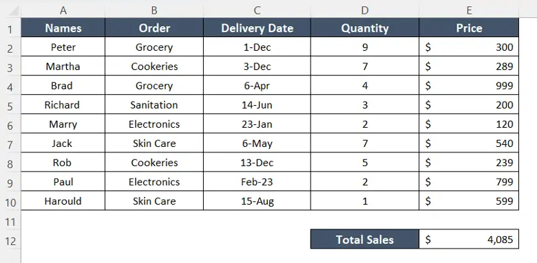 Got output by pasting range names using formula assistance