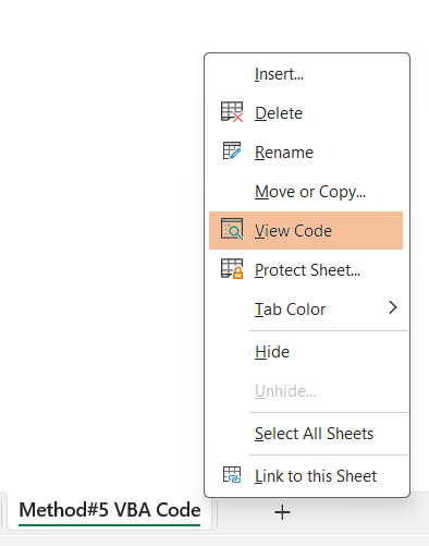 Click View Code to open Visual Basic Editor in Excel