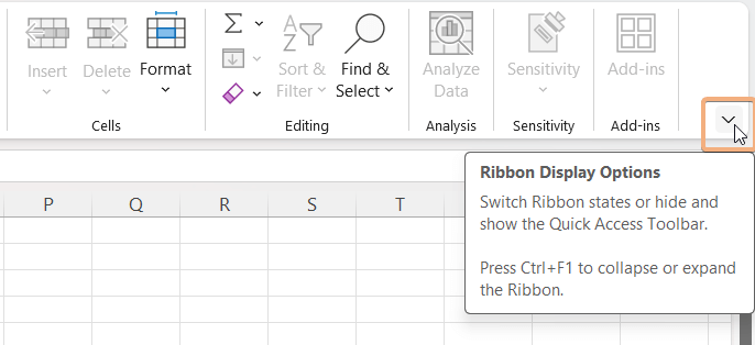 Show Ribbon in Excel Using Ribbon Display Options