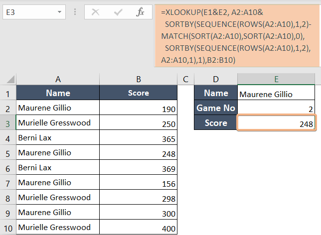 Using XLOOKUP function to find second match