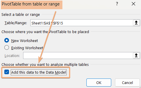 Add Pivot Table to Data Model for which Pivot Table shows an error 