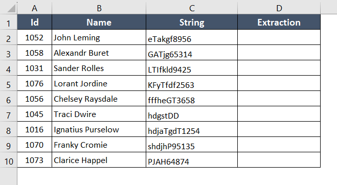 Dataset of ISNUMBER MIN SEARCH function for extracting digit from string