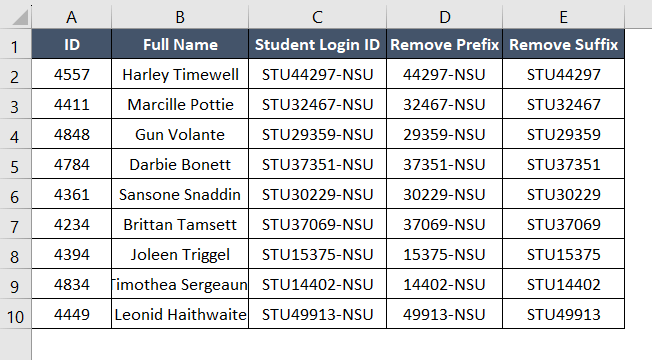 Final result for removing suffix for find and Replace