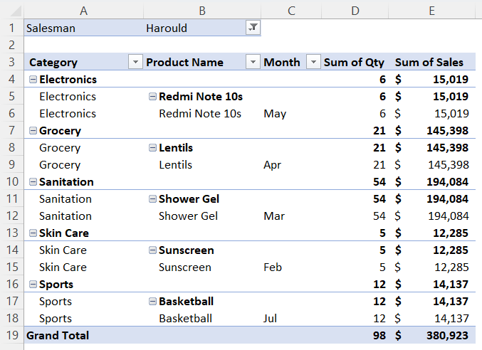 Removed the inserted blank line after each line in Excel Pivot Table
