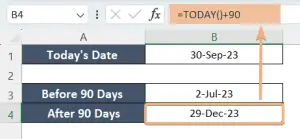 How to Calculate 90 Days Before/After a Specific Date in Excel