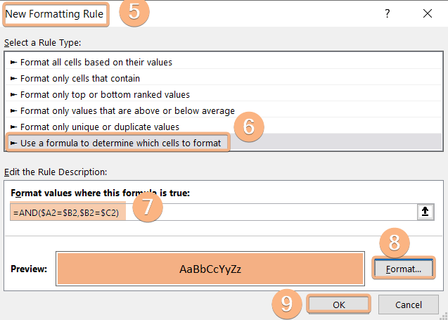 New Formatting Rules Window