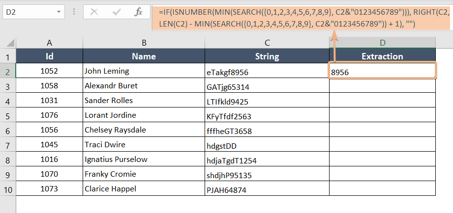 Isnumber min search function for extracting digit from string