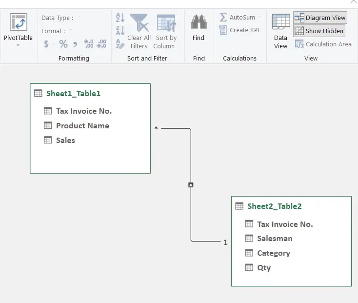 Displaying connections in the Diagram View in Power Pivot