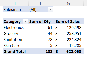 Moved the PivotTable in the existing worksheet in Excel 