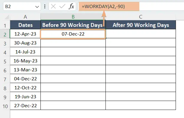 Using WORKDAY function to calculate 90 working days before the date