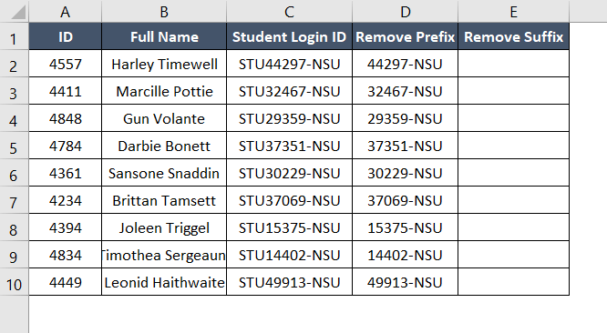 Final result for removing prefix in Flash Fill method