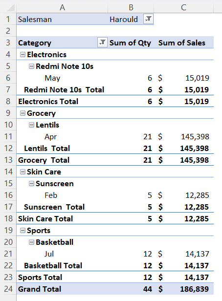 Showing the subtotals at the bottom to change Pivot Table layout