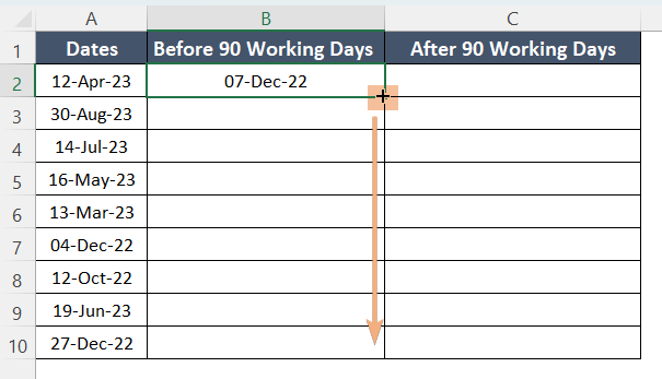 Dragged the formula using the WORKDAY function 