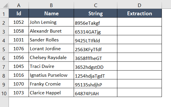 Dataset of left len sum substitute function for extracting digit from string