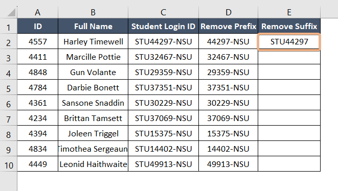 Manual typing to remove suffix in Flash Fill option