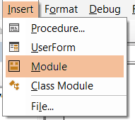 Inserted Module to insert the VBA code to move Pivot Table in Excel