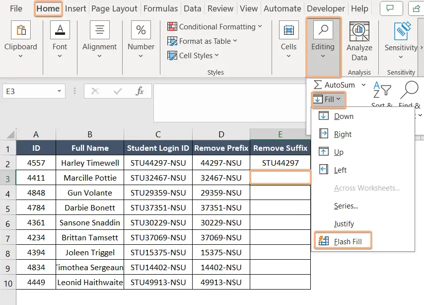 Selecting Flash Fill option