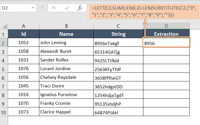 left len sum substitute function for extracting digit from string