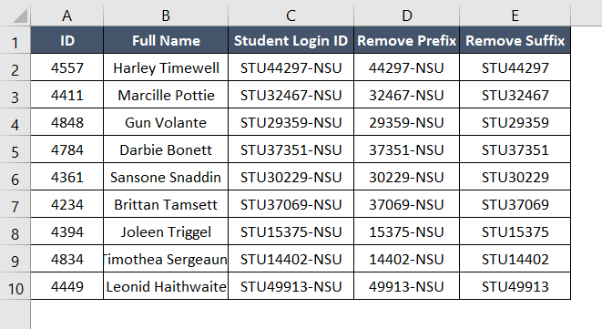 Removing Prefix and Suffix in Excel