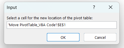 Inserted the sheet's name and location where the Pivot Table should be moved 