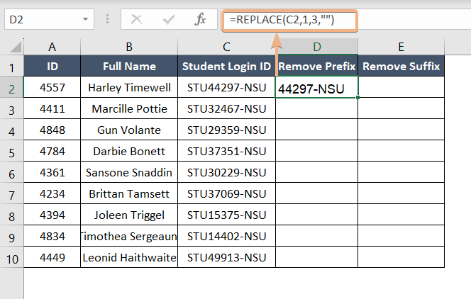 REPLACE functions to remove prefix