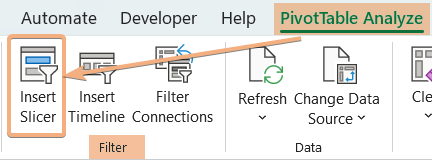 Insert Slicers from PivotTable Analyze tab in Excel