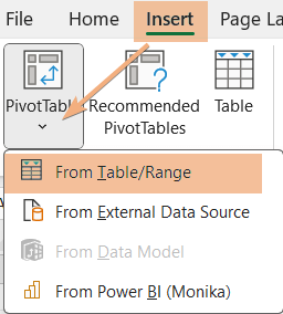 Steps to insert a Pivot Table to sort by grand total