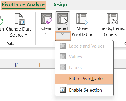 Select Entire PivotTable to move Pivot Table in Excel