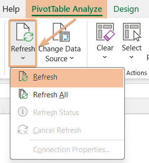 Refresh Pivot Table data in Pivot Table Cheat Sheet