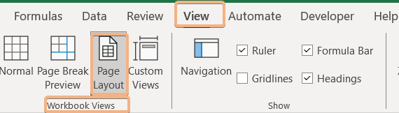 page layout view to remove water mark from excel