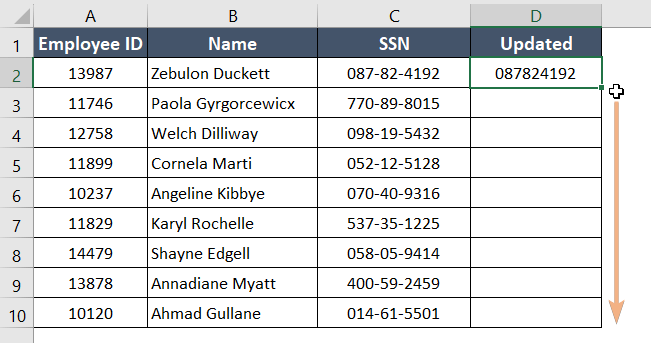 Dragging Down SUBSTITUTE function 