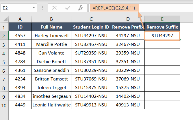 REPLACE functions to remove suffix