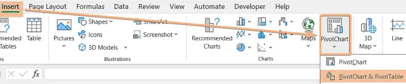 Insert PivotChart from data range in Excel 