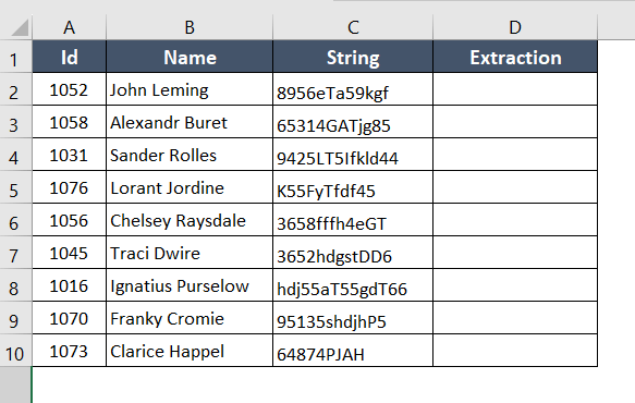 Dataset of concat function for extracting digit from string