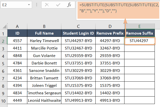 SUBSTITUTE functions to remove suffix