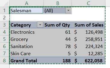 Cut Pivot Table with shortcut key to move the Pivot Table in Excel 