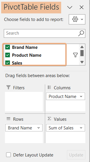 Dragged fields to arrange the Pivot Table before sorting in Excel